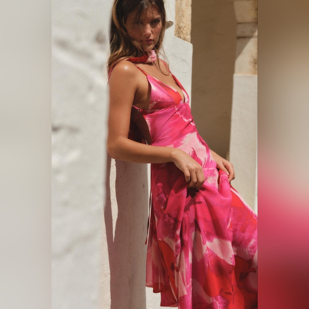❌️SOLD❌️FOULARD PRINT LONG DRESS SIZE XS - Picture 2 of 13